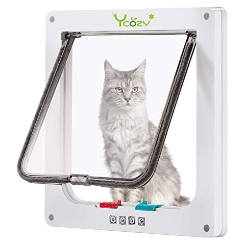 Ycozy Ultra-Thin Version Large Cat Doors (Outer Size 9.8" x 9.3") 4-Way Locking Indoor Pet Door for Interior Exterior Doors, Kittens & Doggies Weatherproof Cat Flap for Door/Wall/Window Cover