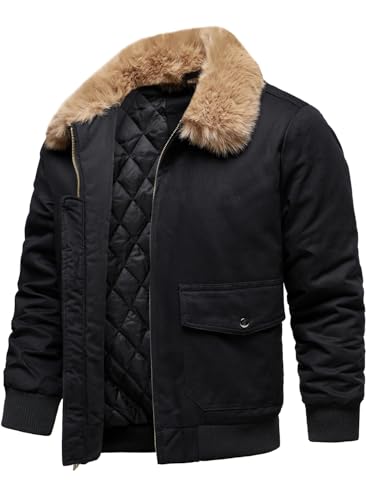 HOOD CREW Men’s Bomber Jackets Winter Insulated Padded Jacket Casual Lightweight Cotton Outerwear Coats with Fur Collar4
