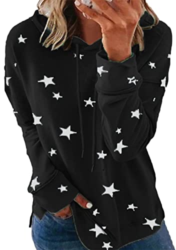 Yming Frauen Stern Kapuzenshirts Beiläufig Langarm Pullover Lose Sweatshirt mit Kapuzen Schwarz XXL Yming Frauen Stern Kapuzenshirts Beiläufig Langarm Pullover Lose Sweatshirt mit Kapuzen Schwarz XXL
