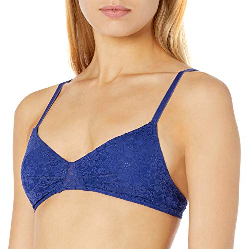 Amazon Brand - Mae Women's Lace and Mesh Bralette, Mararine blue, Medium