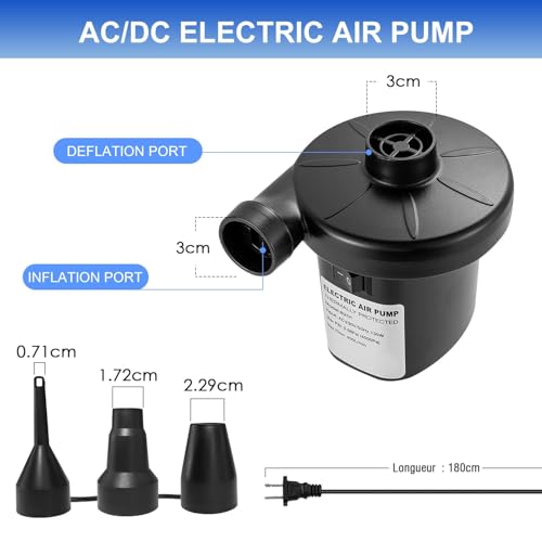 Image of Electric Air Pump, Electric Pump for Inflatables, 150W Pool Pumps, Portable Deflator Pumps with 3 Nozzles for Air Mattress, Swimming Ring | Black