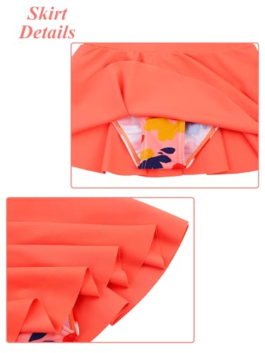 Image of BAOHULU Girls Two Piece Swimsuits Rash Guard Ruffle Bikini Skirt Short Sleeves Beach Dress Swimwear UPF 50+ 3-12Y