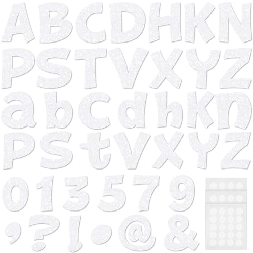 Image of Colarr 216 Pcs Glitter Bulletin Board Letters for Classroom Number Alphabet Punctuation Symbol Cutout 4'' Die-Cut Poster Letter with Adhesive Dot School Party Holiday Decor Display(Iridescence White)