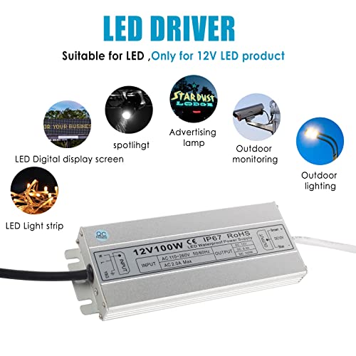 Led Driver Waterproof Ip67 Power Supply 100W 12V Dc 8.5A Transformer Thinner And Durable With Us 3-Prong Plug Plate For Outdoor Use #TOP2