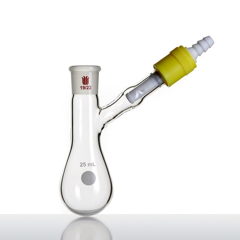 反応ナス瓶、ジョイント14/20 19/22 24/40、吸引ポート付き8mm高真空バルブ、ホウケイ酸フラスコ、F90(25mL-F