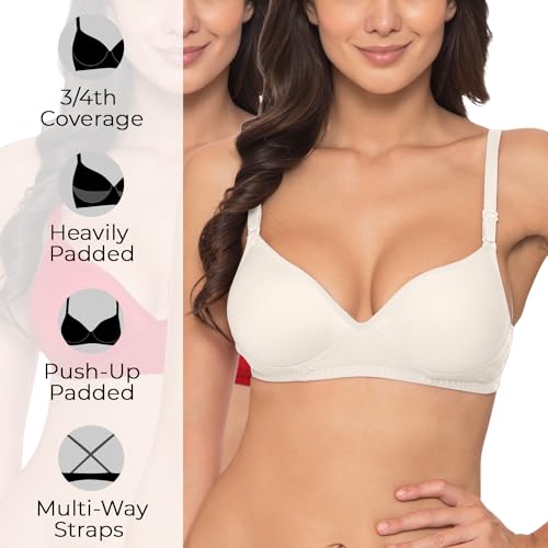 Image of Komli - Heavily Padded Push-Up Bra - Cotton Rich - Balconette - 3 /4th Coverage, Seamless, Wireless, Multiway Straps - T-Shirt Bra (Pack of 2)