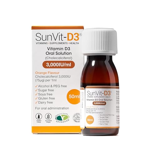 SunVit-D3 Vitamin D3 3000IU Oral Solution - Vitamin D for Kids | Cholecalciferol Vitamin D Drops Baby | Supports Bone, Teeth, Muscle & Immune System (50ml Orange Flavor)