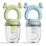 Silicone Baby Fruit Feeder 2 Pack, Baby Mesh Teethers, Breastmilk Popsicle Molds for Teething Relief, Fresh Food Feeder for Safe Infant Self Feeding Blue & Green