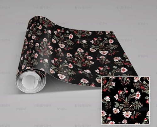 Papier peint adhésif noir floral meuble vinyle imperméable pour armoires