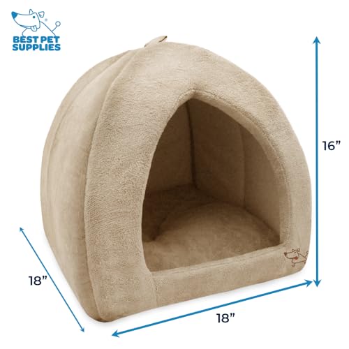 Image of Best Pet Supplies Cat Bed for Indoor Cat, Domed Tent House with Removable Pillow, Covered Cat Cave for Small Dog, Puppies and All Breeds of Cats - Tan, 18 x 18 x H:16 inch