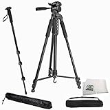 Professional 75-inch Tripod 3-way Panhead Tilt Motion with Built In Bubble Level & 72' Monopod for Canon, Nikon, Sony, Pentax, Sigma, Fuji, Leica, Olympus, Panasonic, JVC, Samsung Cameras + Camcorders
