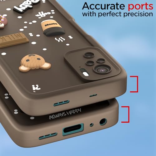 Image of Pikkme Back Cover for Redmi Note 10 / Note 10s / Note 11 SE | Cute Fun Cartoon 3D Bear Silicone Full Body Protection Bumper Cover (Brown)