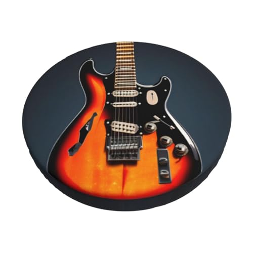 PUYhgb Housse de coussin de chaise de bar ronde imprimée guitares électriques oranges pour la maison, la cuisine, la salle à manger