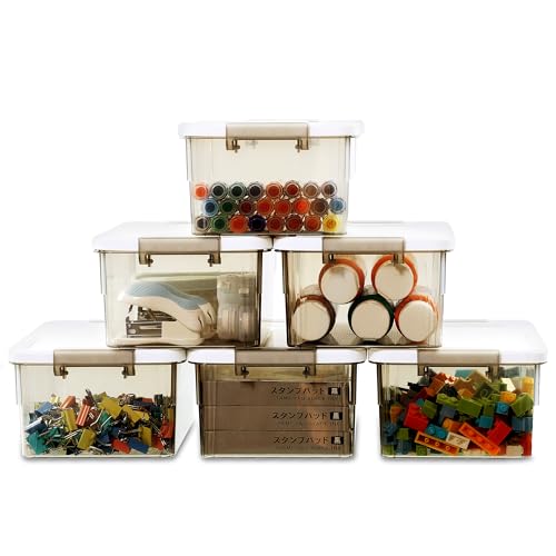 Citylife 6 Pack Small Storage Box with Lids Stackable Plastic Storage Box with Clear Storage Box with Handles for Kitchen Closet,1.25L,Grey