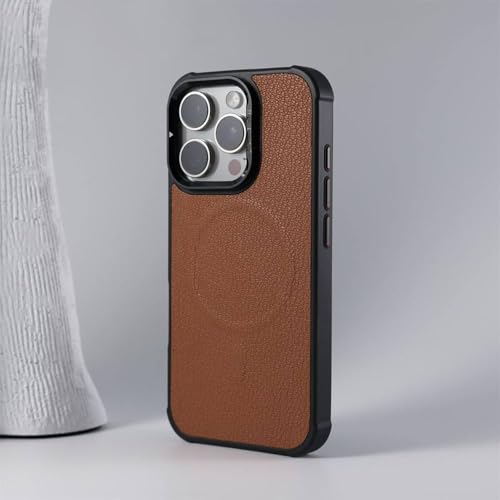 Étui de téléphone magnétique en cuir avec support d'objectif pour iPhone 16 Pro