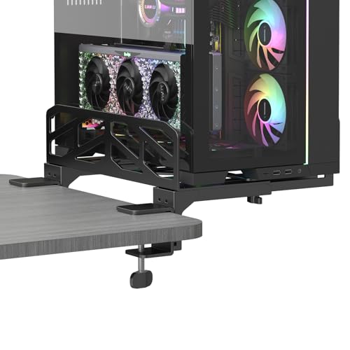 Pholiten Clamp-on Desk Extender PC Desk Mount Holder,Universal PC Wall Mount,7.28 to11.8 inch Wide Gaming Computer Case Stand,Capacity Weight 66lbs