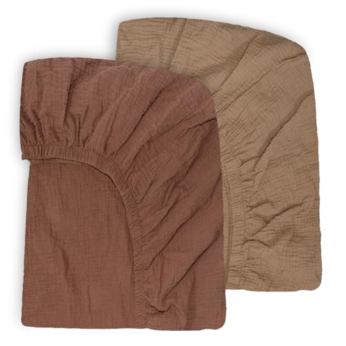 Image of Ultra Soft Muslin Crib Sheets for Baby, Premium Breathable Organic Cotton Crib Fitted Sheet for 52’’x28’’Standard Crib and Toddler Mattress,Brown&Coffee