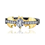 White Simulated Diamond 925 Silver Women Superhero Engagement Dark Knight Batman Ring In Black & Yellow Gold Finish