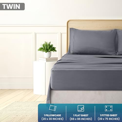 Image of Utopia Bedding Twin Sheet Set, Soft Microfiber 3 Piece Bed Sheets with 15 inch Deep Pocket - Easy Care Brushed Microfiber (Twin, Grey)