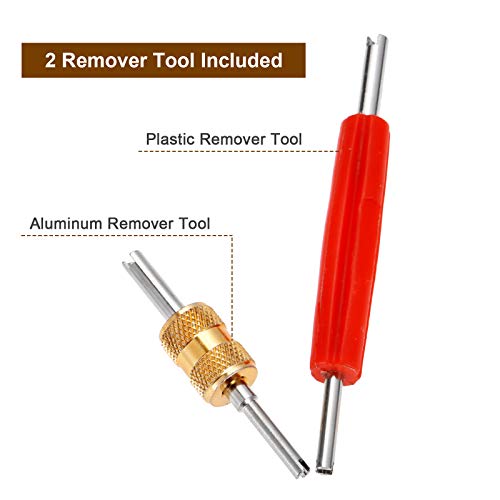 102Pcs Car Air Conditioning Valve Core Kit, Auto Ac Repair Complete Tool Box Set, A/C R12 R134A 100Pcs Refrigeration Tire Valve Stem Cores, 2Pcs Removal Tool, For Car Air Contitionaing Repair #TOP1