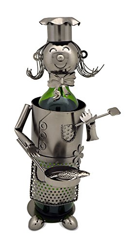 Imported Gift Depot Wine Bottle Holder Miss Lady Chef with Pan Metal Character