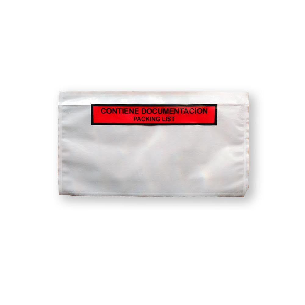 Sobres Adhesivos Packing List “Contiene Documentación” | Bolsas Portadocumentos Transparentes para Envíos | Sobres Resistentes para Facturas y Documentos en Empaque y Paquetería (225x122 mm)