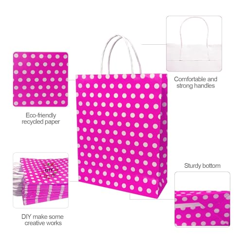 Image of Aakriti Paper Gift Bags with Handles | Polka Dot Pink Party Favor Bags | Reusable Goodie Bags for Kids Birthday, Baby Shower, Wedding, Festivals, Holiday Celebrations | Eco-Friendly Return Gift Packaging | 10x8x3 Inch (Pack of 10)