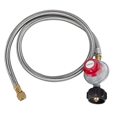 GasSaf 5 Feet Stainless Steel Braided 20 PSI Adjustable Propane Regulator Hose with QCC-1/Type,Gas Grill LP Regulator for Burner, Turkey Fryer, Forge, Smoker and More Cover