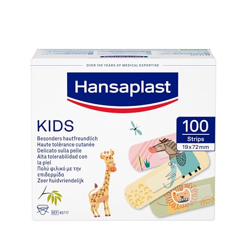 Hansaplast KIDS Cerotti bambini divertenti e colorati, Cerotti per pelle sensibile facili da rimuovere, Resistenti all'acqua, Ideali per kit primo soccorso, 1 confezione da 100 pezzi 19 x 72 mm