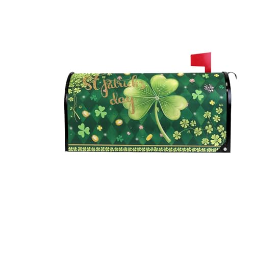 Image of Wamika Happy St Patrick Day Magnetic Mailbox Covers Green Shamrock Clove Golden Coin Mailbox Cover Over Size Full Magnet Garden Yard Porch Mail Boxes Cover Holiday Decorations 25 inch L x 21 inch W