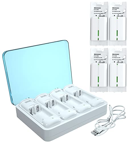 Rechargeable Battery Pack for Wii/Wii U Remote Controller,4 Pack 2800mAh Replacement Batteries and 4 Ports Charger Station for Wii/Wii U Remote Controller Battery Pack-BURFLO