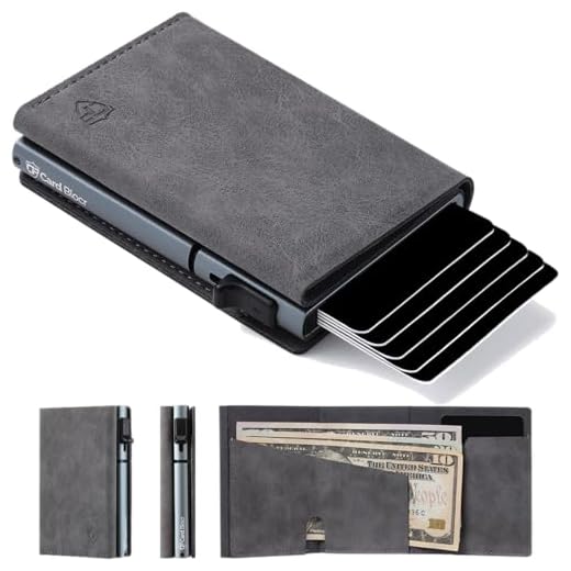 Conceal Plus Card Blocr Credit Card Pop Up Wallet RFID Blocking Slim Minimalist Card Holder (Gray PU Leather & Titanium)