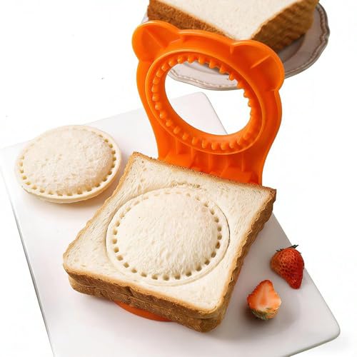 AHSMY Sandwich Cutter and Sealer, Stainless Steel Round Sandwich Cookie Pancake Maker, Orange