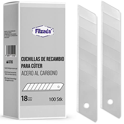 Filzada® 100x Cuchillas cutter 18mm muy caliente - Cuchillo hoja/cuchillas de recambio para cúter - De acero al carbono