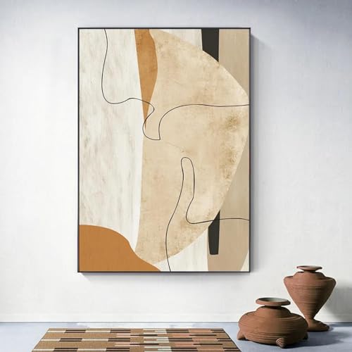 Toile géométrique abstraite beige pour réchauffer les murs blancs