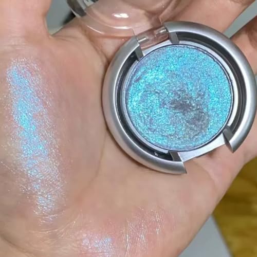 Image of KARLOR Highlighter Powder Palette Metallic Blue Eyeshadow Glitter Eyelid Highlighter Gradient Pearlescent Face Glitter Makeup Single Eyeshadow Shimmer Shiny Punk Glow Makeup (02#Blue)