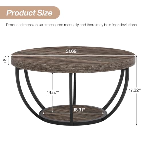 Image of Tribesigns 31.7 inch Round Wooden Coffee Table with Storage Pedestal