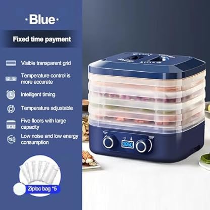 Shienfir Dörrautomat, Dörrgerät mit 5 Etagen abnehmbar, 35-70°C Temperaturregler, 160W Dörrgerät für Obst, Fleisch, Gemüse, getrocknete Snacks, Kräuter, BPA Frei Blau – Bild 3