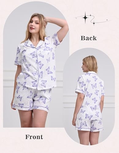 Image of NAP BOUND 100% Cotton Pajamas for Women Sets 2 Pieces Pjs Button short sleeves with Pockets Soft Sleepwear Loungewear XS-XXL