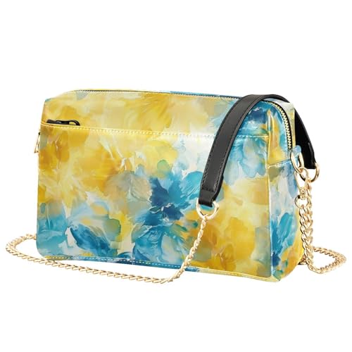 KLL Abstract Watercolor Flower Lemon Yellow Light Blue Fashion Crossbody Small Bags For Women Vegan Leather Casual Purse Waterproof Shoulder Handbags For Women2