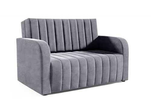 LIKMA 3 Sitzer Sofa mit Schlaffunktion Otto 155 cm Velvet Schlafcouch - Moderne Wohnzimmer Couch - Sofa mit Bettfunktion - Schlafsofa Farbe: Dunkelgrau, Stoff: Jasmine 96