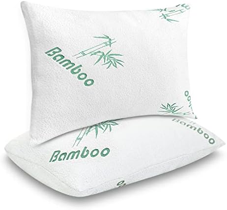 Memory Foam Pillows Queen Size Set of 2 - Cooling Bed Pillows for Sleeping - Back, Stomach, Side Sleeper Firm Pillow - Comfy Cool Shredded Memory Foam 2 Pack Queen Rayon Derived from Bamboo Pillows