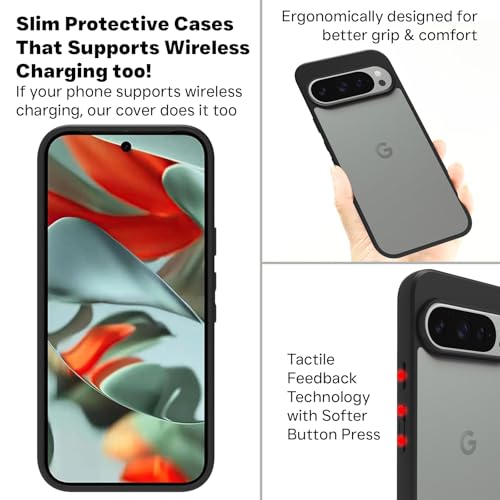 Image of RIGGEAR Shockproof Sleek Hybrid Armor Back Cover Case Compatible with Google Pixel 9 / Pixel 9 Pro (Clear PC + Black TPU Bumper)