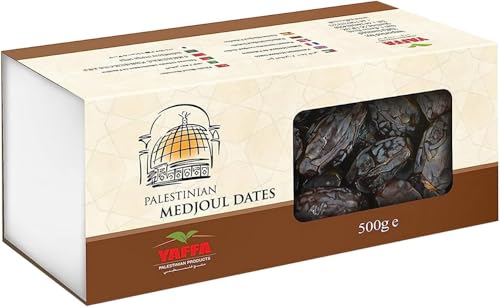 Yaffa Delicious and Juicy Jumbo Medjool Dates - All Natural No Added Sugar Free from Additives Sustainably Grown and Hand-Picked Palestinian Dates (Box of 500g)