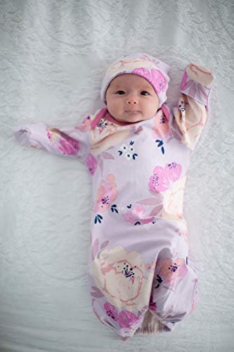 Baby Be Mine Newborn Gown and Hat Set Layette Romper Coming Home Outfit (Newborn, Anais)