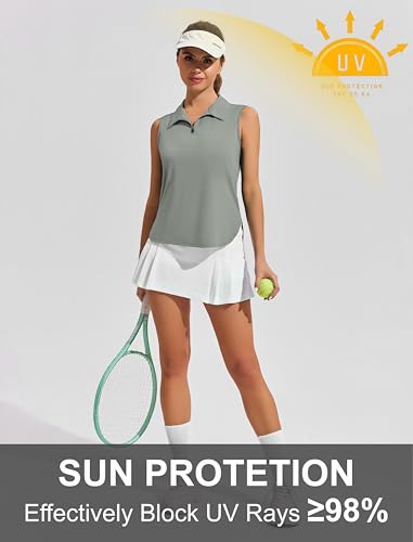 Image of PINSPARK Women Golf Shirts Sleeveless UPF 50+ Tennis Polo V-Neck Quick Dry Athletic T Shirt 1 /4 Zip Collar Workout Tank Top