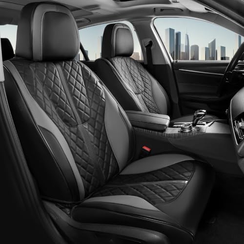 Image of Coverado Seat Covers Front Seat, Luxury Diamond Black Leather Seat Cover & Carbon Fiber, 2 Pack Front Car Seat Covers, Waterproof Seat Protector Driver Seat Cover Universal Fit Most Cars, BlackGray
