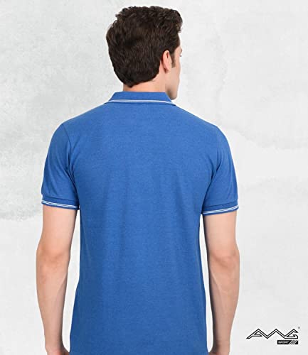 Image of AWG ALL WEATHER GEAR Men's Cotton Regular Fit Solid Polo Neck T-Shirt Navy Blue Melange