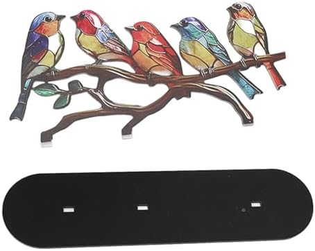 AUNMAS Vibrant Stained Birds On Branch Desktop Ornaments, Metal Table Art Bird Figurines, Home Decor for Bird Lovers, Fade, 5 Birds Set - Image 8