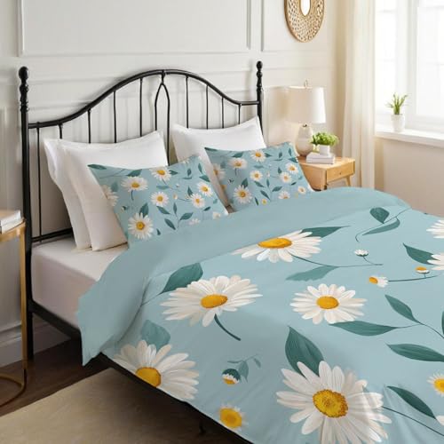Housse de couette 220x240 marguerite verte parure lit 3 pièces microfibre - 4